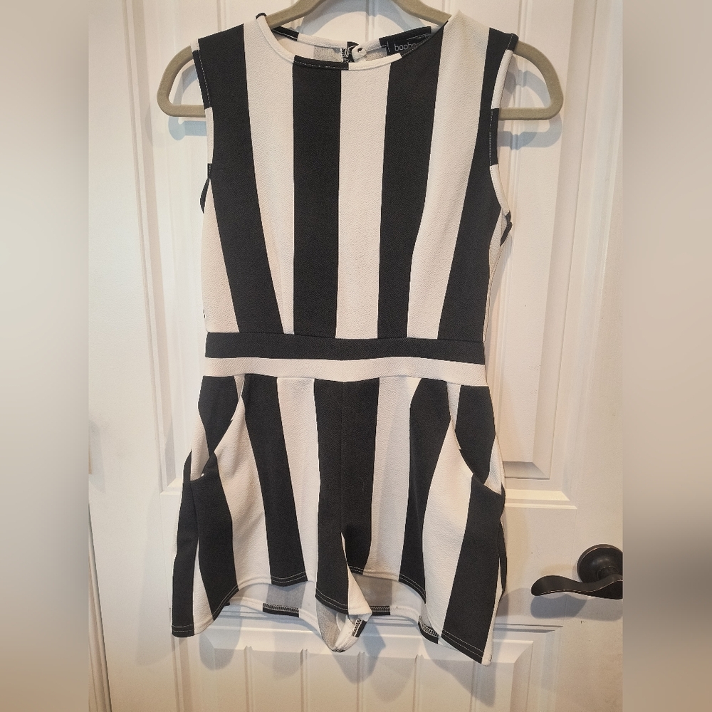 Boohoo Monochrome Striped Dress